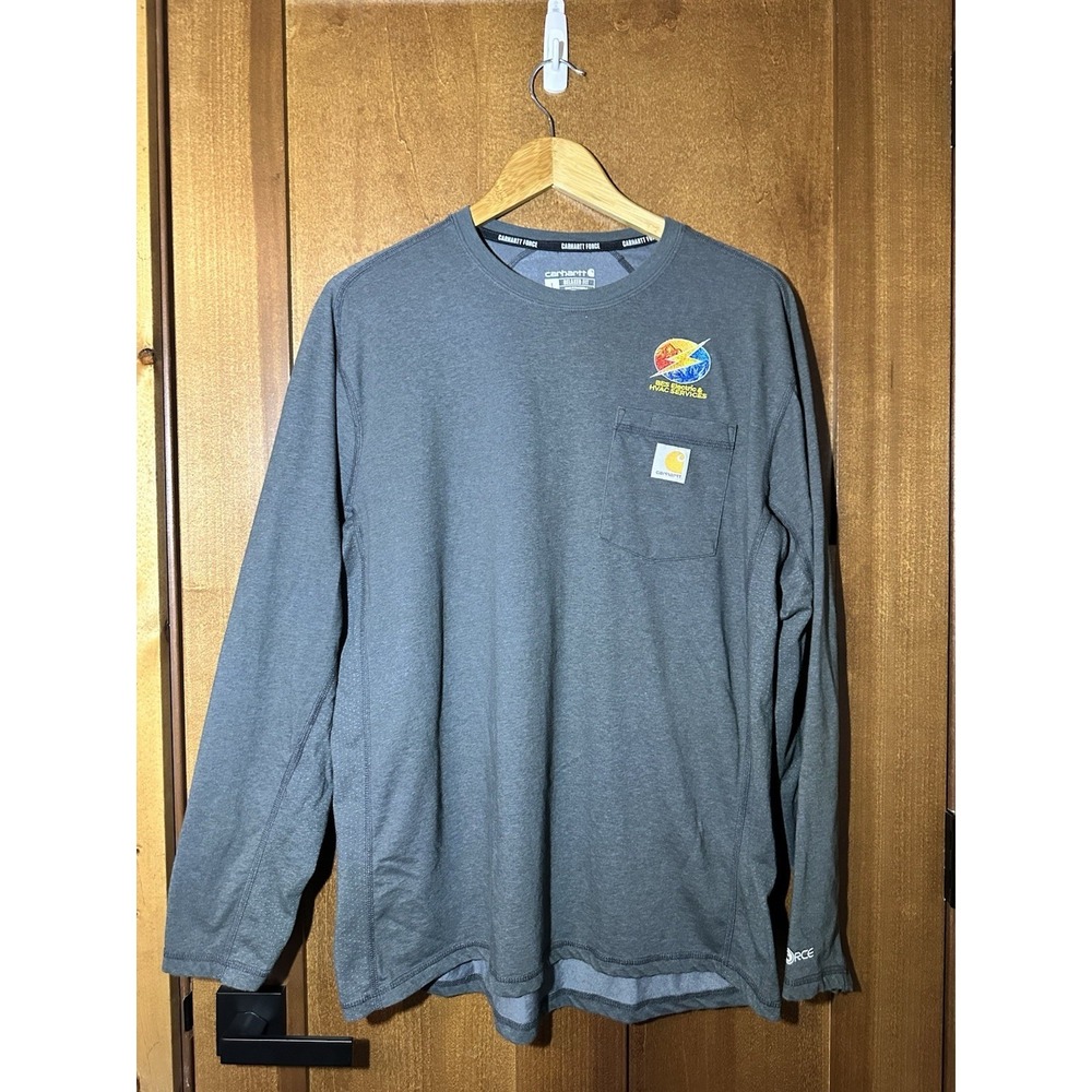 Carhartt Force Long Sleeve Pocket T Shirt‎ Men's Large Gray Relaxed Fit Workwear